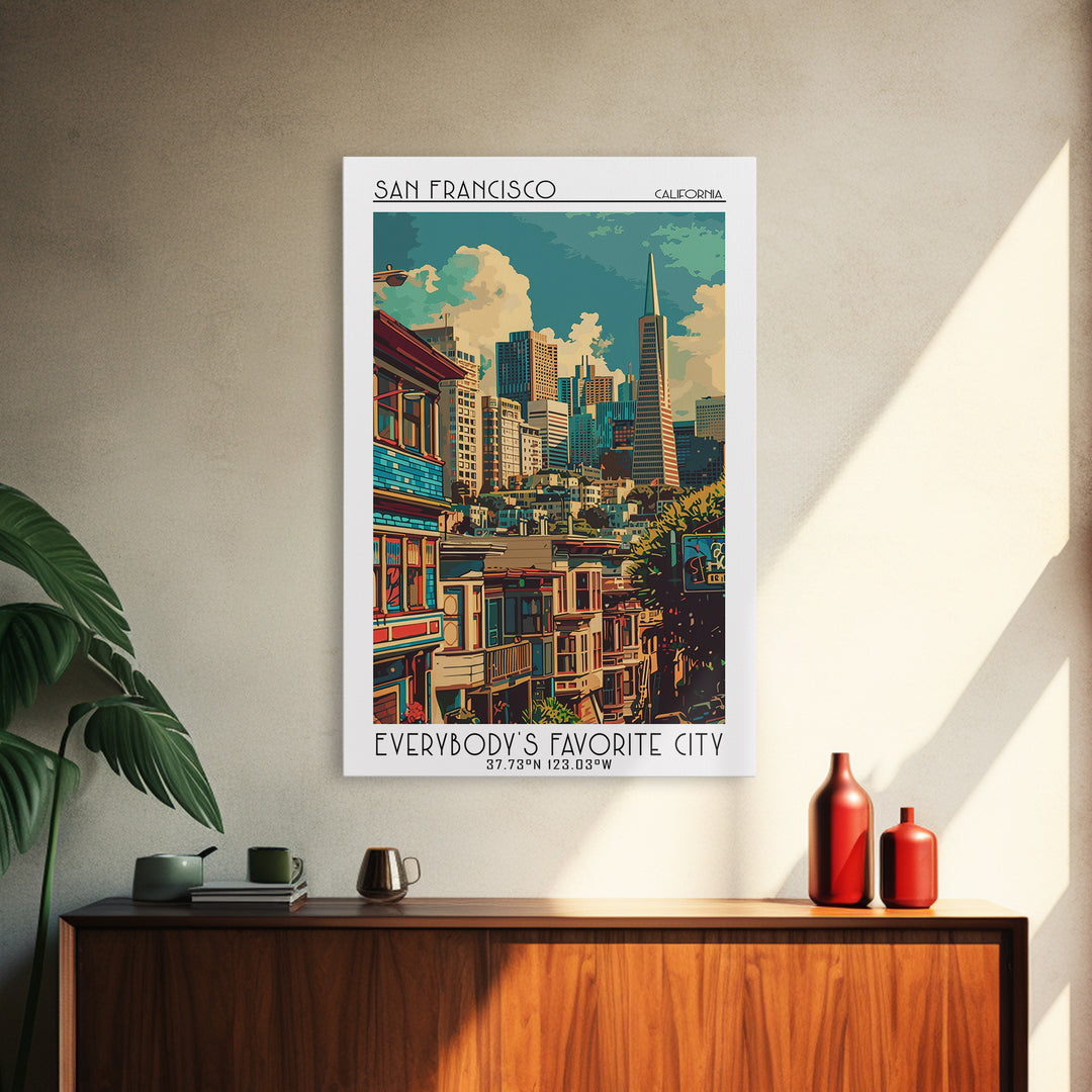 San Francisco Travel Poster, Framed Canvas Print, Retro Wall Art, Travel Print, Travel Art Print, Vintage Travel Art, Fine Art Print