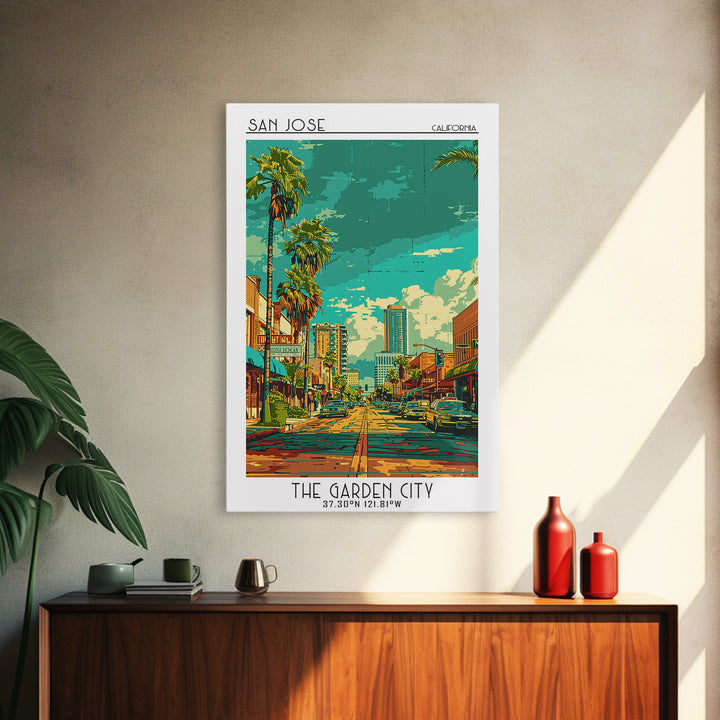 San Jose Travel Poster, Canvas Print, Vintage Travel Print, City Wall Art, City Illustration, Gallery Wall Set, Living Room Wall Art