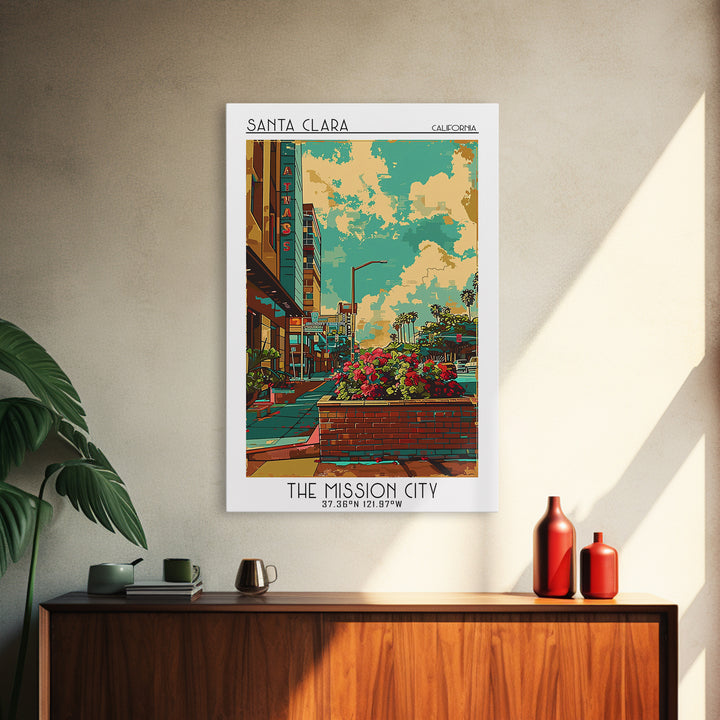 Santa Clara Travel Poster, Canvas Print, Travel Art Print, Modern Wall Decor, City Wall Art, Mid Century Wall Art, City Illustration