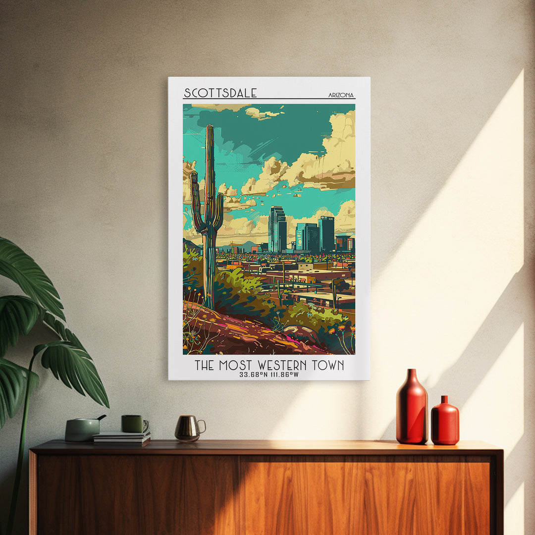 Scottsdale Travel Poster, Canvas Print, Travel Wall Decor, Minimalist Poster, Modern Wall Decor, Travel Posters, Retro Travel Poster