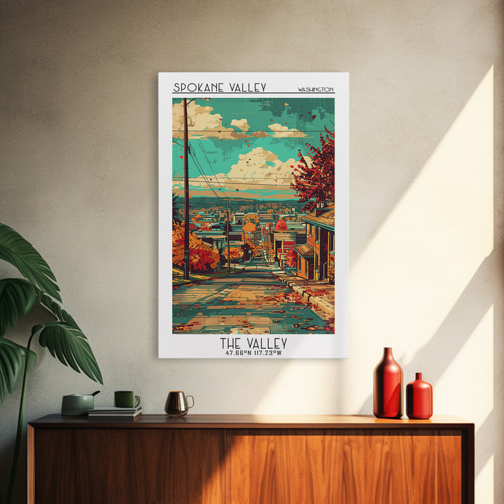 Spokane Valley Travel Poster, Framed Canvas Print, Travel Wall Art, City Wall Art, City Travel Poster, Travel Prints, Retro Wall Art