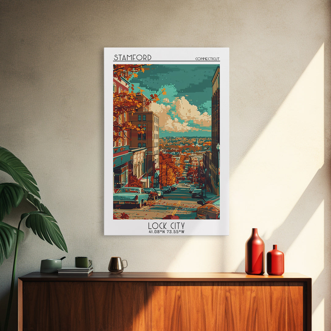 Stamford Travel Poster, Framed Canvas Print, Travel Wall Decor, Minimalist Poster, Fine Art Print, Modern Wall Decor, City Art Print
