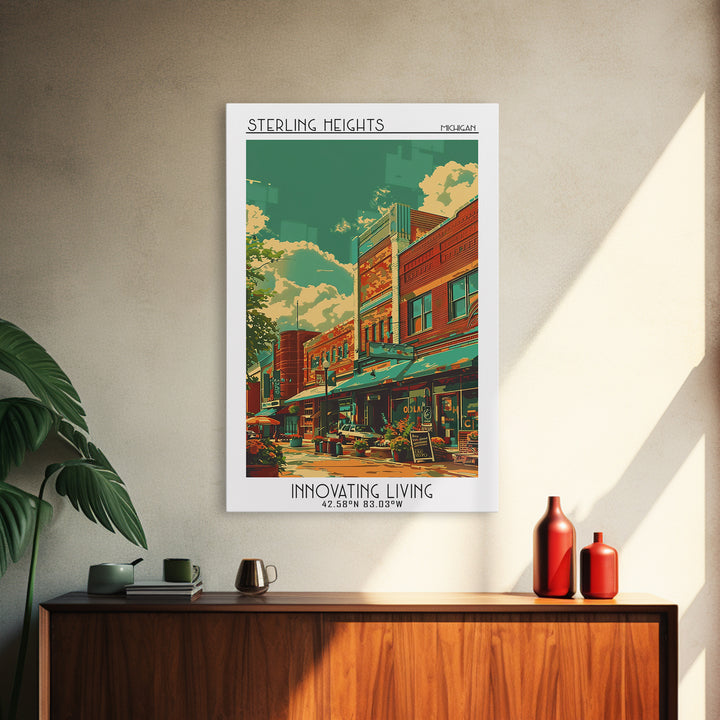 Sterling Heights Travel Poster, Framed Canvas Print, City Art Print, Travel Wall Art, City Illustration, Wall Art, Modern Wall Decor