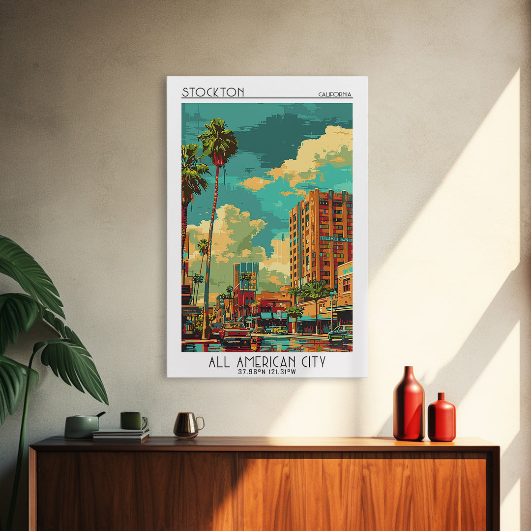 Stockton Travel Poster, Canvas Print, Poster Print, Travel Wall Art, Travel Prints, Vintage Travel, Travel Art Print, Travel Posters