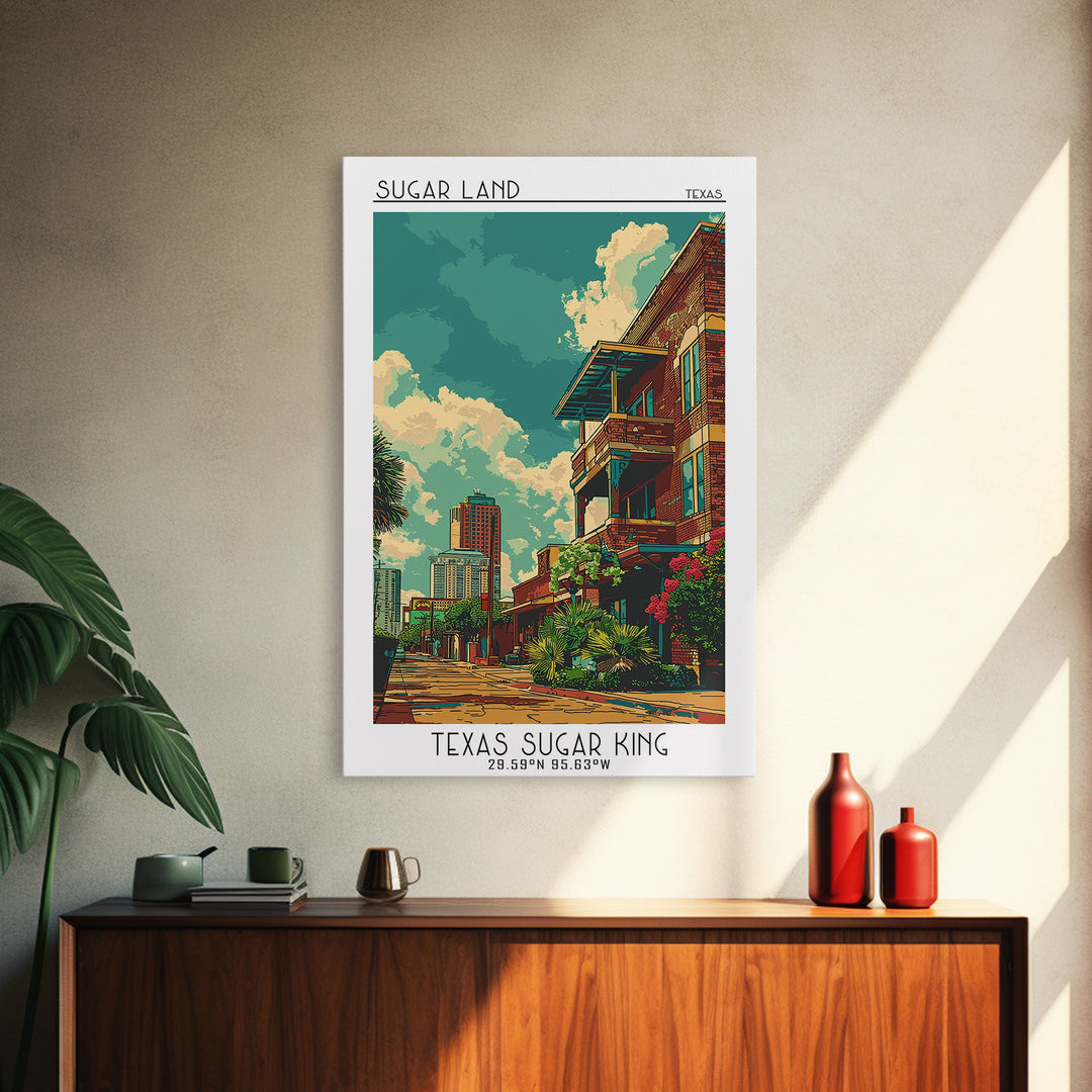 Sugar Land Travel Poster, Framed Canvas Print, City Travel Poster, Travel Wall Decor, Home Decor, Modern Wall Decor, Wanderlust Gift