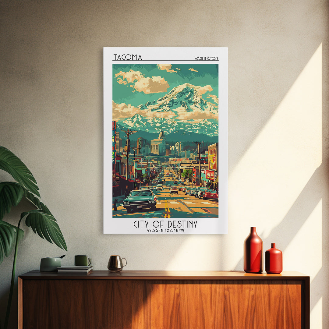 Tacoma Travel Poster, Framed Canvas Print, Travel Art Print, Modern Wall Decor, Landscape Art, Minimalist Poster, City Travel Poster