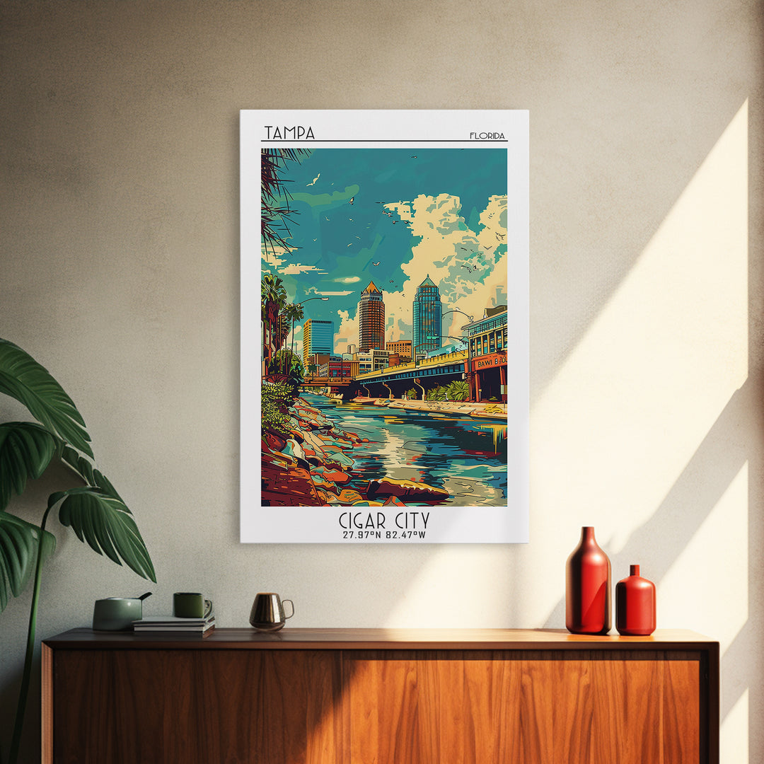 Tampa Travel Poster, Framed Canvas Print, Poster Print, Travel Wall Art, Modern Wall Decor, Art Print, Poster Art, City Illustration