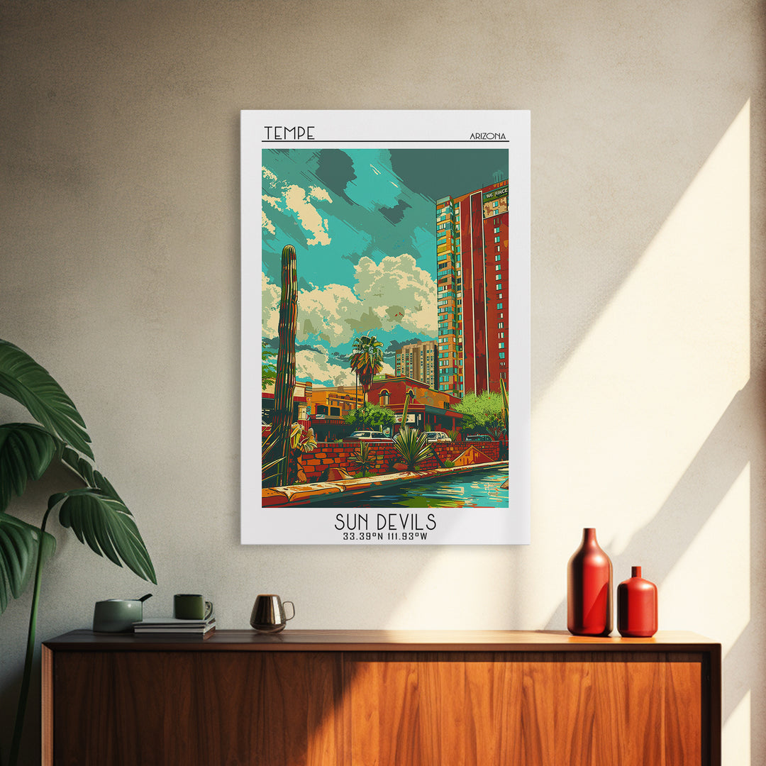 Tempe Travel Poster, Framed Canvas Print, City Travel Poster, Travel Wall Art, Modern Wall Decor, Living Room Wall Art, Travel Print