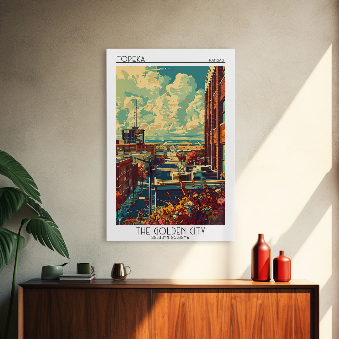 Topeka Travel Poster, Framed Canvas Print, City Travel Poster, Travel Wall Art, Poster Print, Travel Art Print, Watercolor Cityscape