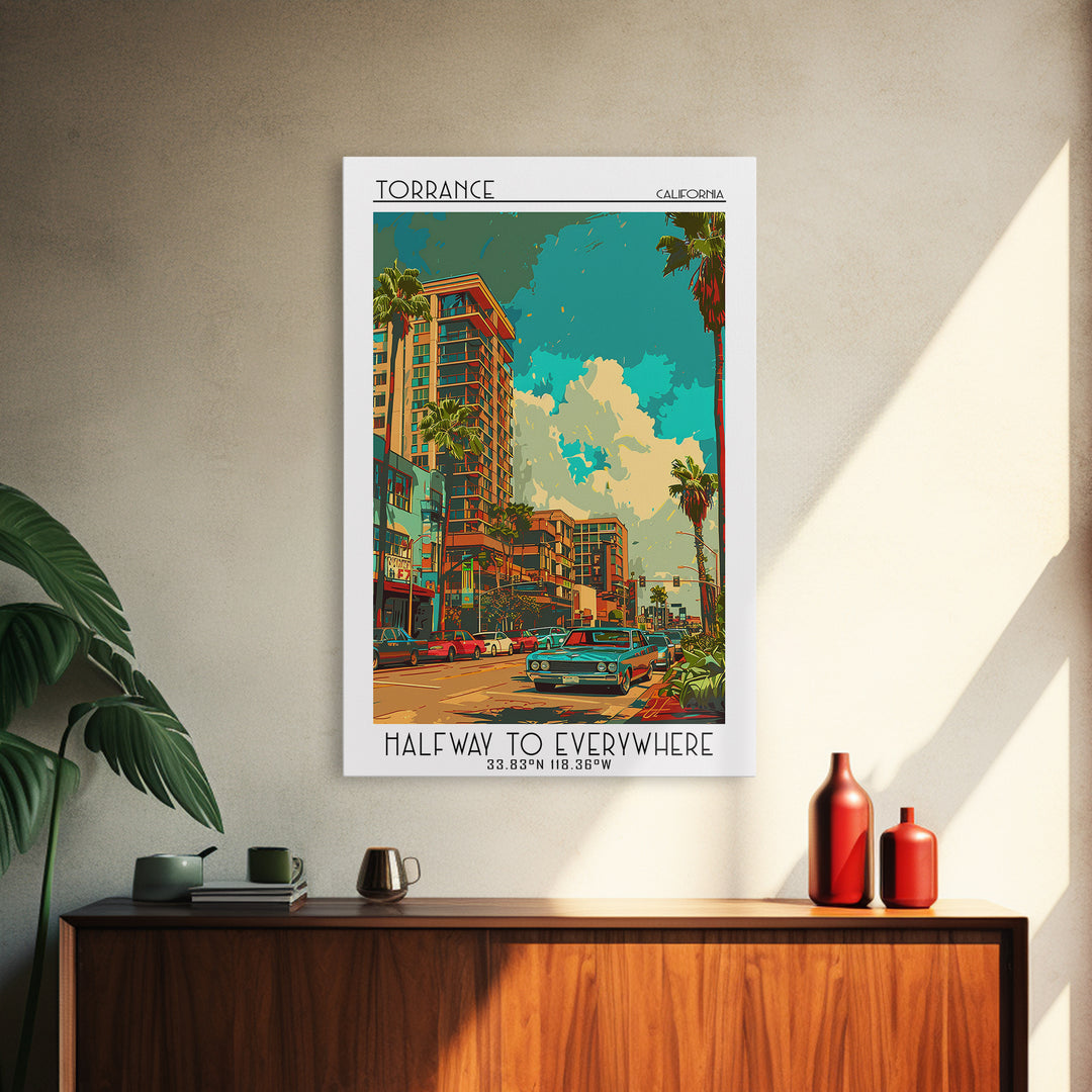 Torrance Travel Poster, Framed Canvas Print, Travel Wall Art, City Wall Art, Wall Art, Home Office Decor, Travel Posters, Poster Art