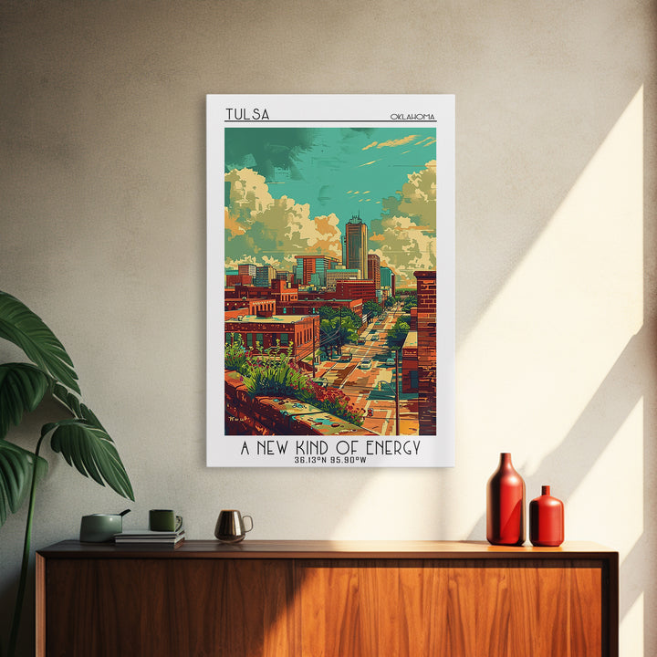 Tulsa Travel Poster, Framed Canvas Print, City Travel Poster, Travel Wall Decor, Watercolor Cityscape, Landscape Art, Travel Posters