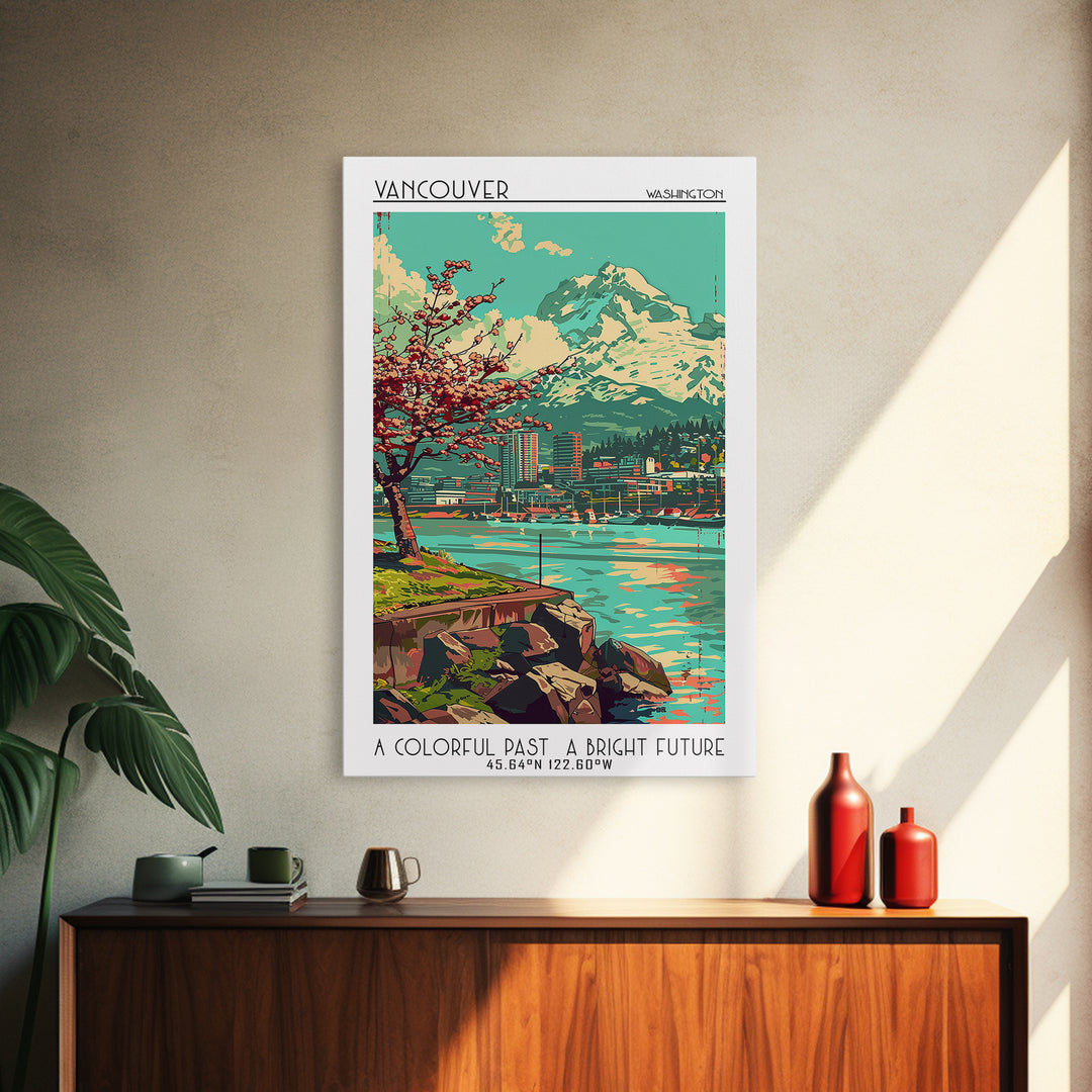Vancouver Travel Poster, Framed Canvas Print, City Art Print, Travel Wall Art, City Travel Poster, Modern Wall Decor, Fine Art Print