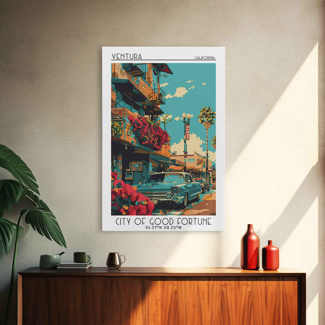 Ventura Travel Poster, Framed Canvas Print, Retro Wall Art, Travel Print, Poster Print, Vintage Travel Art, Travel Posters, Wall Art