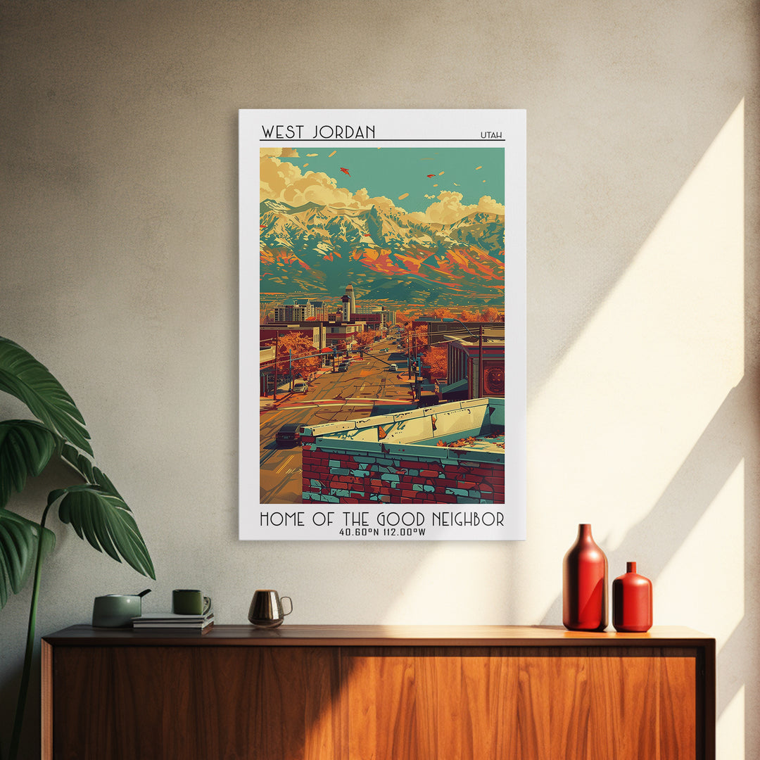 West Jordan Travel Poster, Canvas Print, Retro Travel Poster, City Wall Art, City Art Print, Travel Prints, Travel Decor, Poster Art