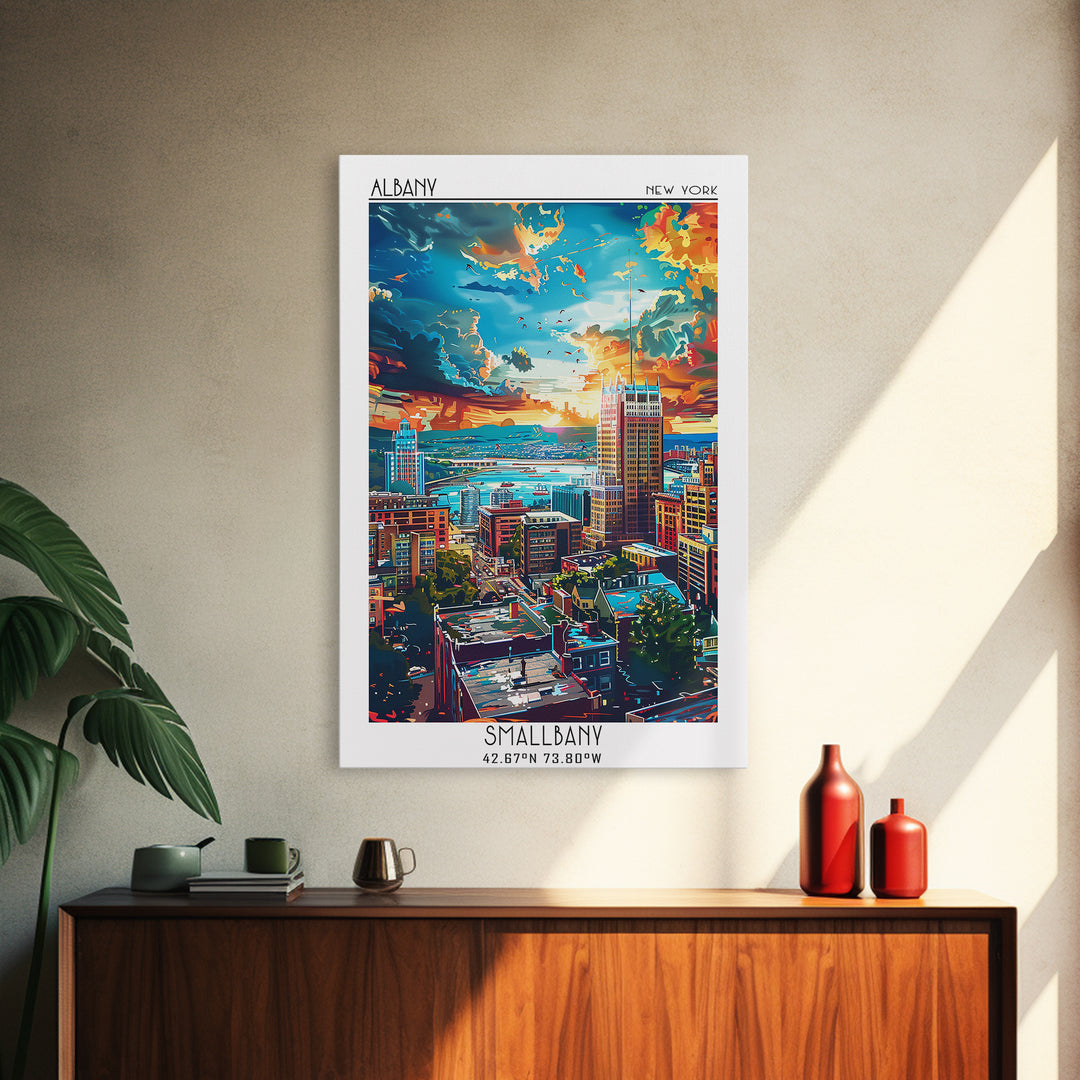 Albany Travel Poster, Framed Canvas Print, Retro Travel Poster, City Wall Art, Travel Wall Decor, City Illustration, Wanderlust Gift