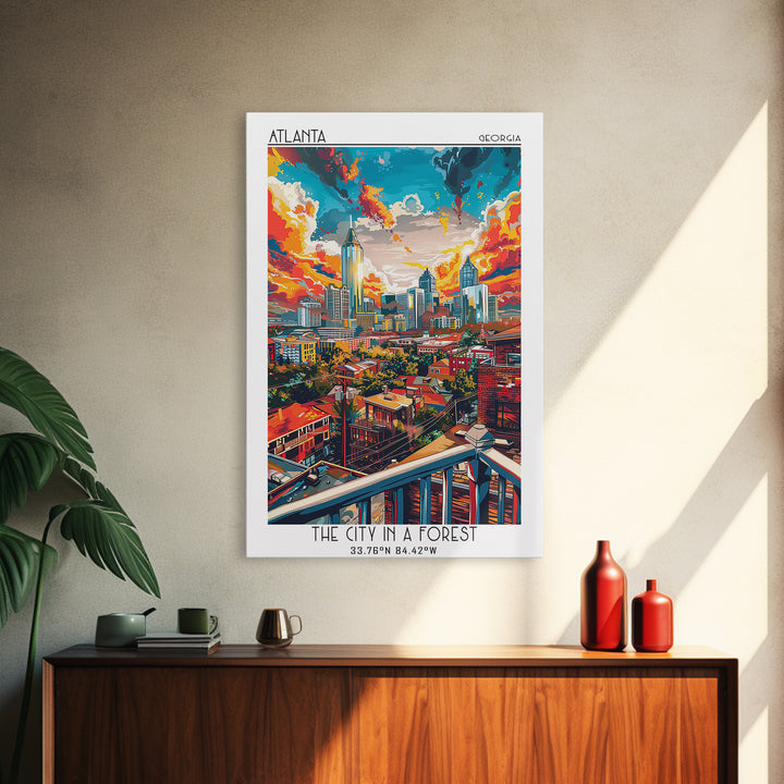Atlanta Travel Poster, Framed Canvas Print, Travel Prints, Landscape Art, Retro Travel Print, City Illustration, Vintage City Poster
