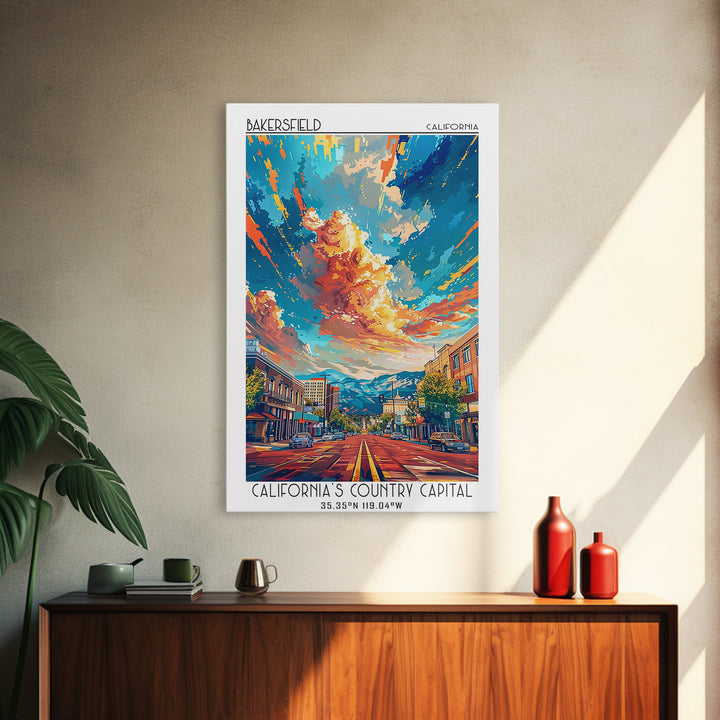 Bakersfield Travel Poster, Canvas Print, Retro Wall Art, Travel Print, Vintage Travel Print, Vintage Travel Art, Vintage City Poster