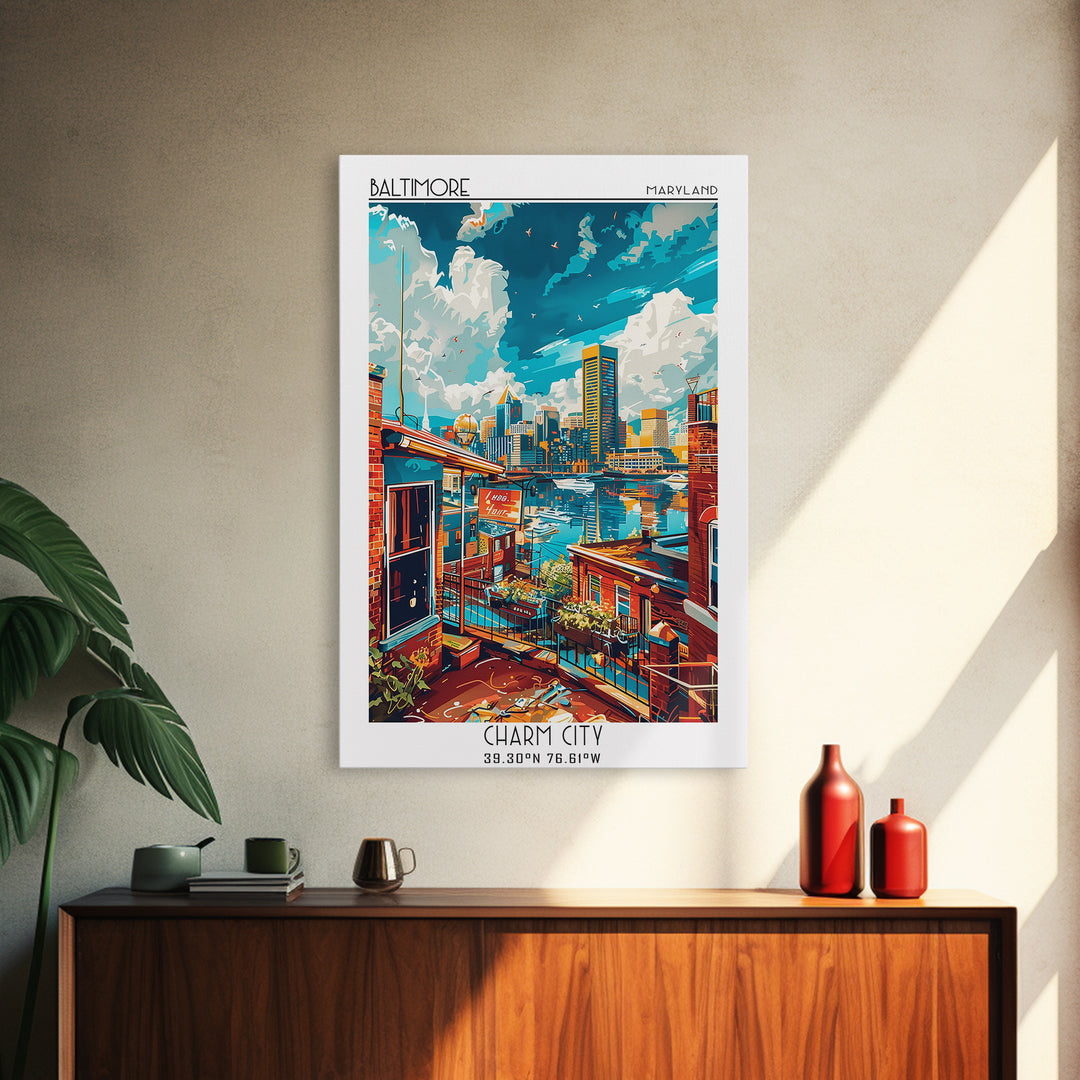 Baltimore Travel Poster, Canvas Print, Travel Wall Decor, Minimalist Poster, Wall Art, Landscape Art, Poster Art, Retro Travel Print