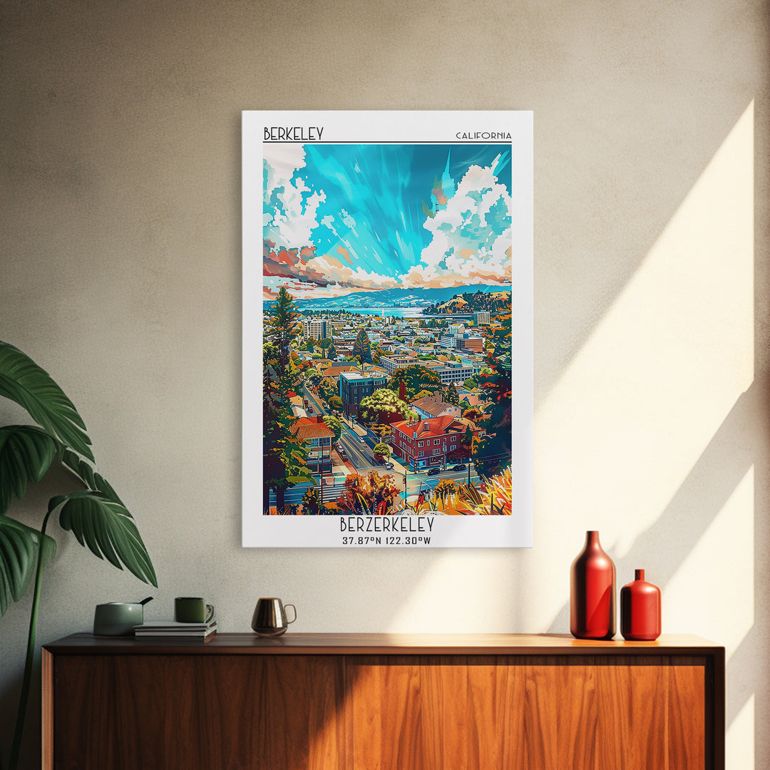 Berkeley Travel Poster, Framed Canvas Print, Vintage Travel Print, City Wall Art, Retro Wall Art, Vintage Travel Art, Vintage Poster