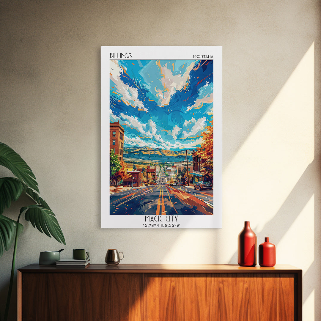 Billings Travel Poster, Framed Canvas Print, Travel Art Print, Modern Wall Decor, Retro Travel Poster, Travel Print, Wanderlust Gift
