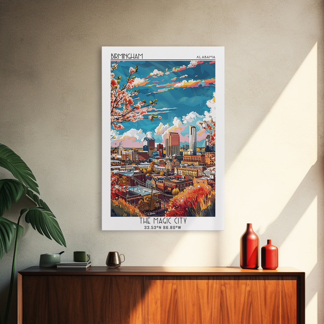 Birmingham Travel Poster, Framed Canvas Print, City Travel Poster, Travel Wall Art, Poster Art, Colorful Wall Art, Minimalist Poster
