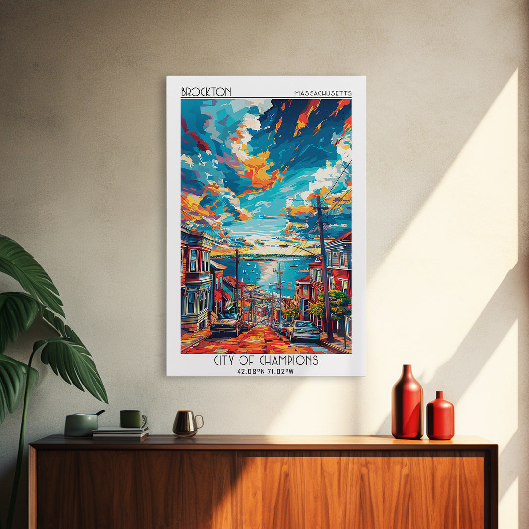 Brockton Travel Poster, Framed Canvas Print, City Travel Poster, Vintage City Poster, Wanderlust Gift, Travel Prints, Fine Art Print