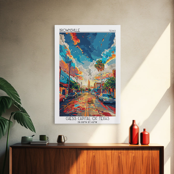 Brownsville Travel Poster, Framed Canvas Print, Vintage Travel Print, City Wall Art, Travel Print, City Illustration, City Art Print
