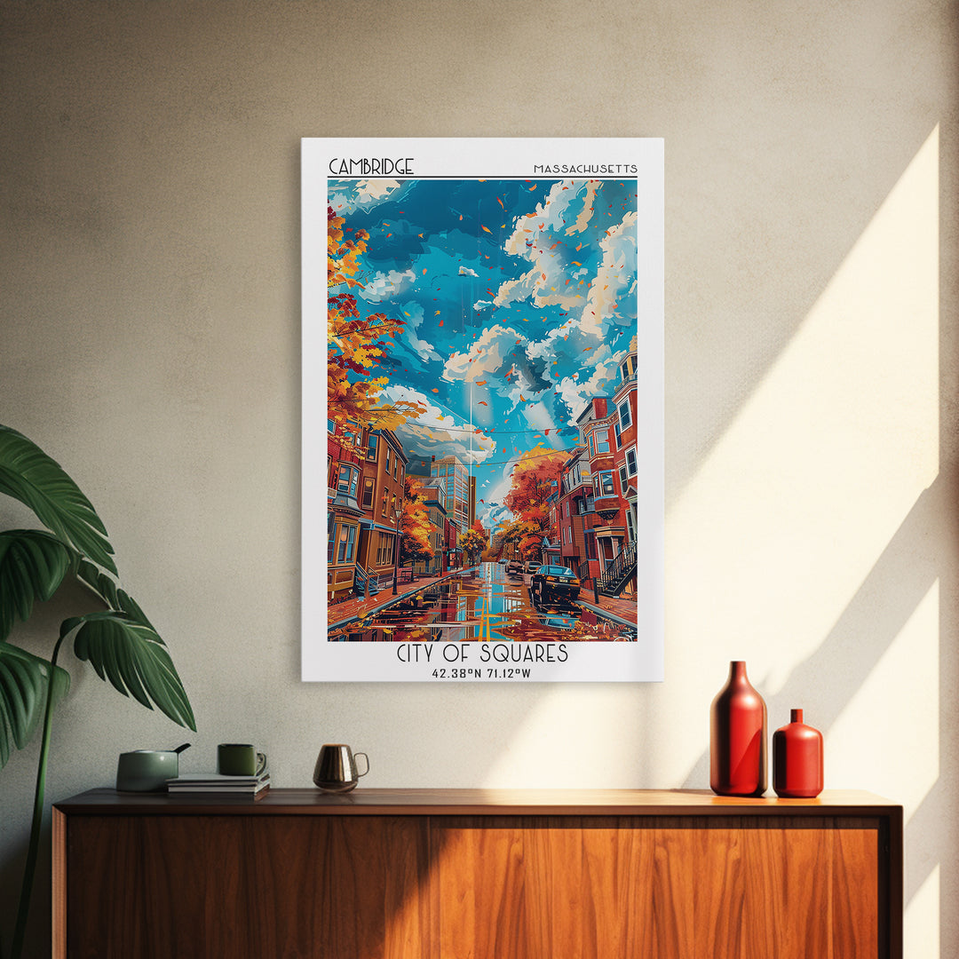 Cambridge Travel Poster, Canvas Print, Retro Wall Art, Travel Print, City Art Print, Home Office Decor, City Illustration, Art Print