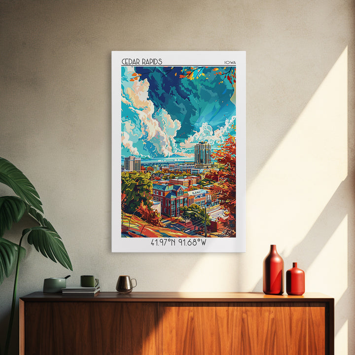 Cedar Rapids Travel Poster, Canvas Print, Travel Wall Decor, Minimalist Poster, Mid Century Wall Art, Retro Travel Print, Home Decor
