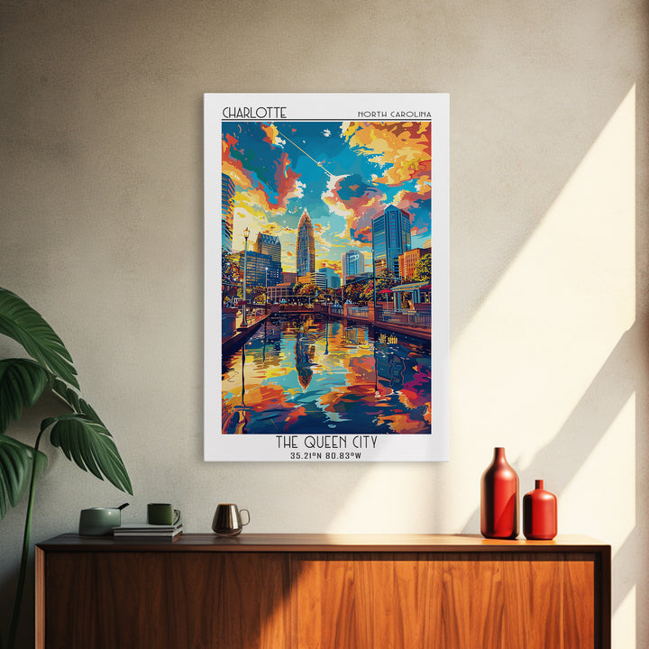 Charlotte Travel Poster, Canvas Print, Travel Prints, Landscape Art, Travel Decor, Mid Century Wall Art, City Wall Art, Travel Print