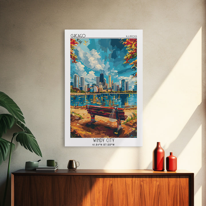 Chicago Travel Poster, Canvas Print, Retro Wall Art, Travel Print, Landscape Art, Fine Art Print, Travel Wall Decor, Travel Wall Art
