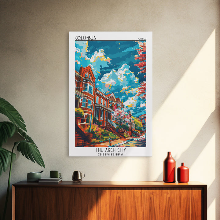 Columbus Travel Poster, Framed Canvas Print, City Travel Poster, Vintage City Poster, Travel Posters, Travel Print, Travel Art Print