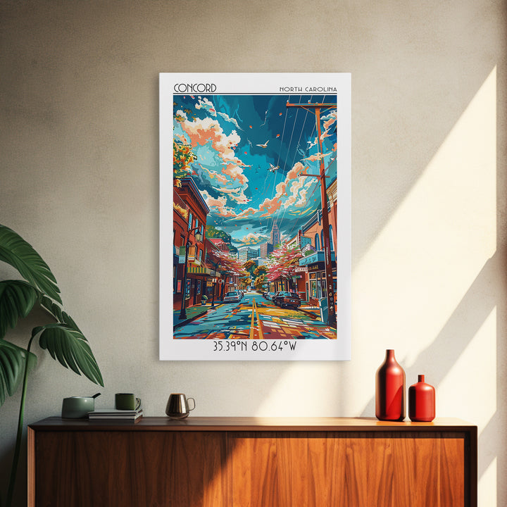Concord North Carolina Travel Poster, Canvas Print, Retro Travel Poster, City Wall Art, Wanderlust Gift, Landscape Art, Travel Print