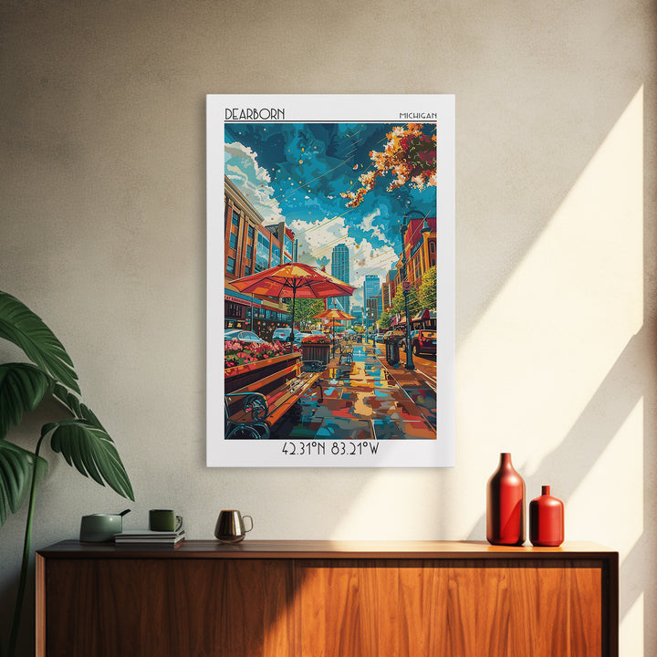Dearborn Travel Poster, Framed Canvas Print, City Travel Poster, Travel Wall Art, Landscape Art, Gallery Wall Set, Minimalist Poster