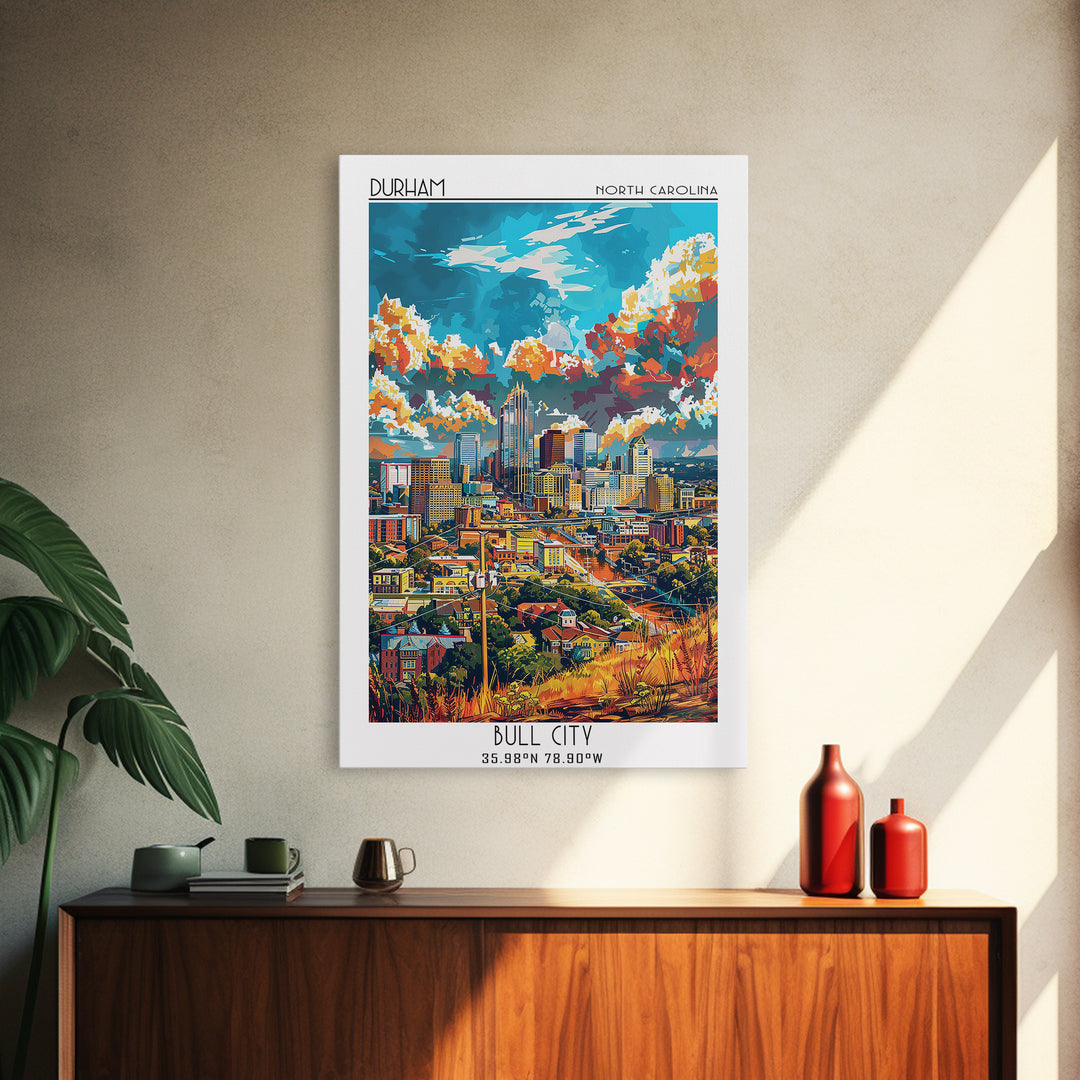 Durham Travel Poster, Framed Canvas Print, Retro Travel Poster, City Wall Art, Retro Travel Print, Vintage Travel, Minimalist Poster