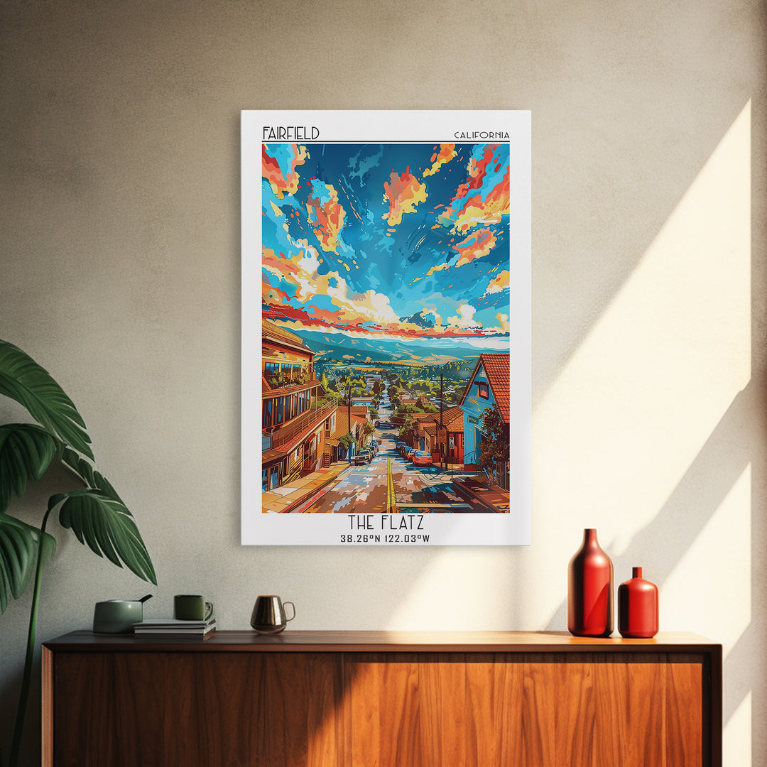 Fairfield Travel Poster, Framed Canvas Print, Poster Print, Travel Wall Art, Wanderlust Gift, Colorful Wall Art, Retro Travel Poster