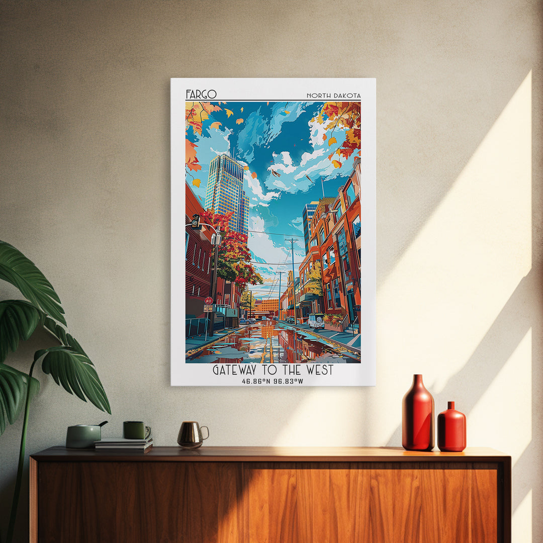 Fargo Travel Poster, Framed Canvas Print, Poster Print, Travel Wall Art, City Travel Poster, Living Room Wall Art, Modern Wall Decor
