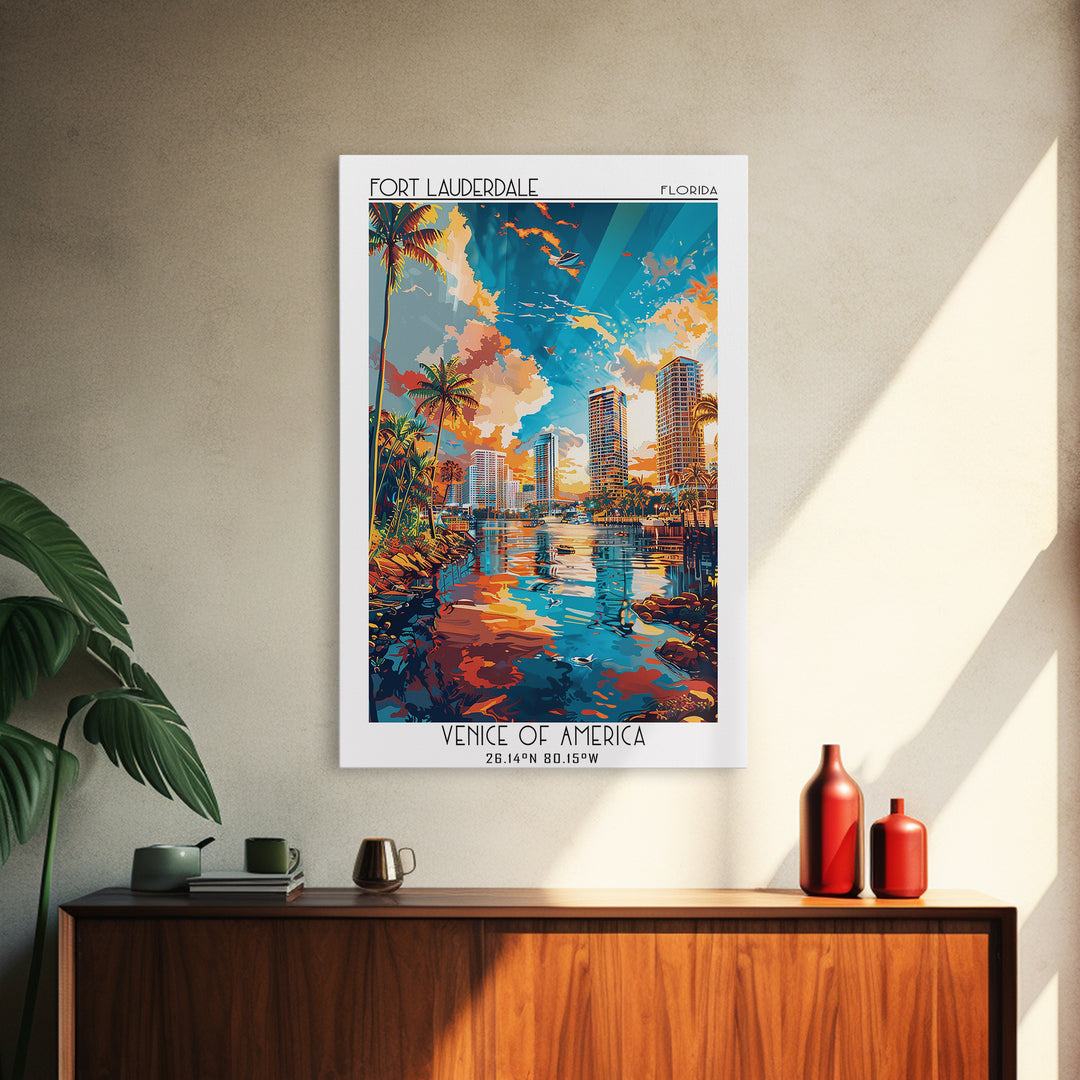 Fort Lauderdale Travel Poster, Canvas Print, City Travel Poster, Vintage City Poster, Living Room Wall Art, Landscape Art, Art Print