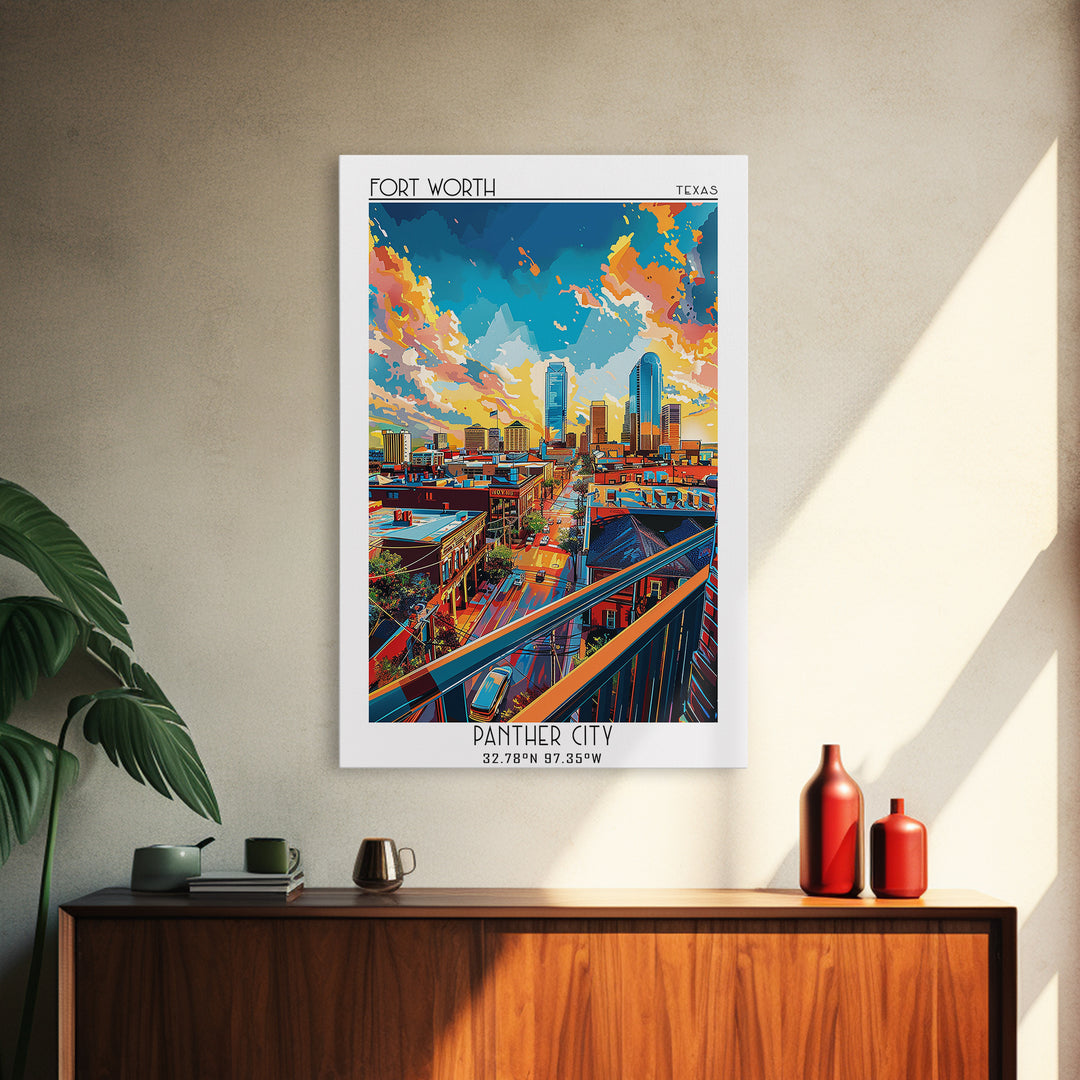 Fort Worth Travel Poster, Canvas Print, Poster Print, Travel Wall Art, City Art Print, Retro Wall Art, Travel Posters, Travel Prints