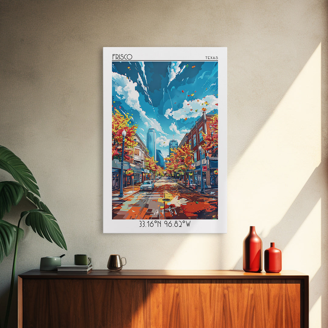 Frisco Travel Poster, Framed Canvas Print, Poster Print, Travel Wall Art, Travel Decor, Art Print, City Art Print, City Illustration