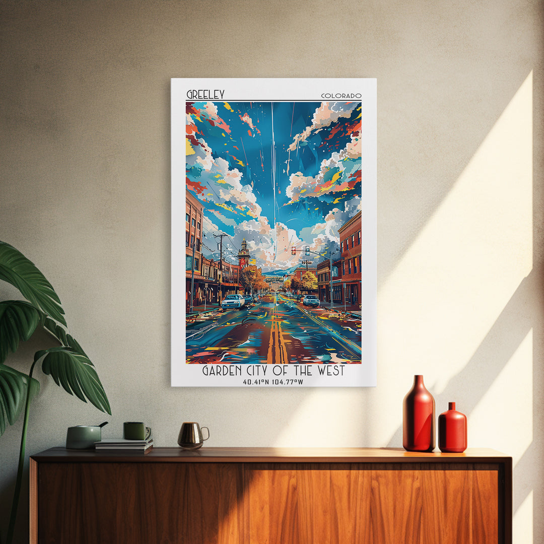 Greeley Travel Poster, Framed Canvas Print, City Travel Poster, Travel Wall Decor, Travel Print, Travel Art Print, Home Office Decor