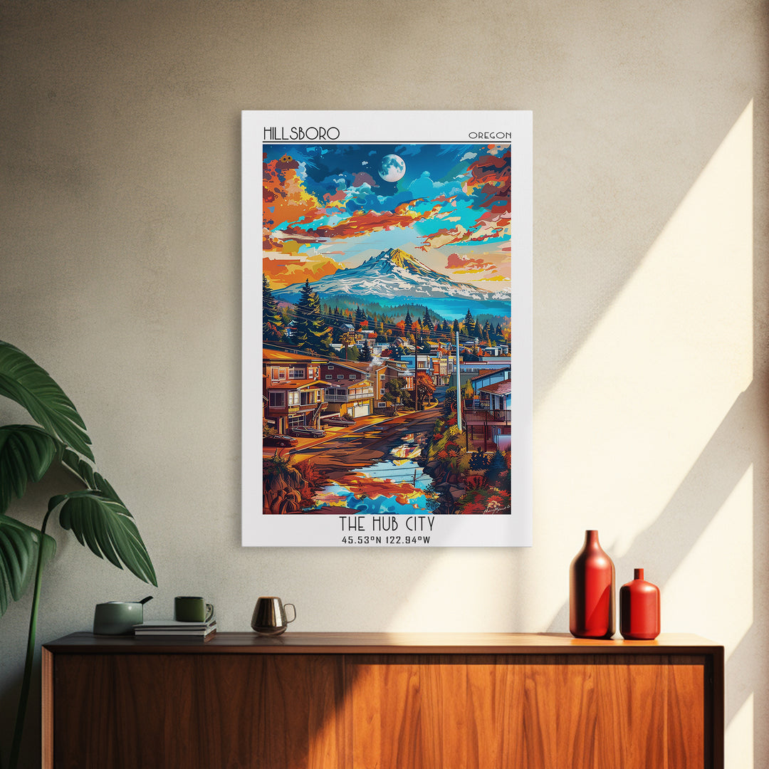 Hillsboro Travel Poster, Canvas Print, Poster Print, Travel Wall Art, Travel Art Print, Retro Wall Art, Art Print, Home Office Decor