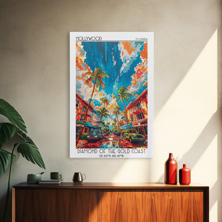 Hollywood Travel Poster, Canvas Print, Travel Prints, Landscape Art, Mid Century Wall Art, Home Decor, Travel Decor, Travel Wall Art