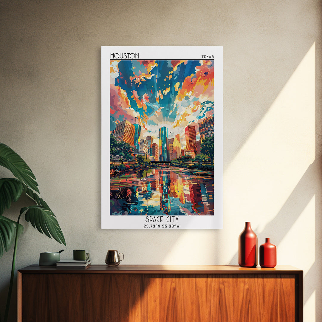 Houston Travel Poster, Canvas Print, Vintage Travel Print, City Wall Art, Wall Art, Retro Travel Print, Poster Art, Travel Art Print