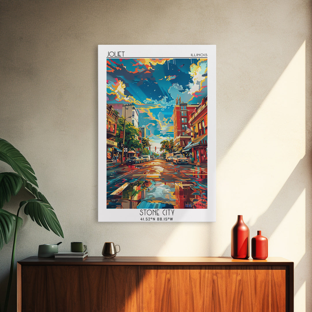 Joliet Travel Poster, Framed Canvas Print, Travel Wall Decor, Minimalist Poster, Poster Print, Mid Century Wall Art, Wanderlust Gift