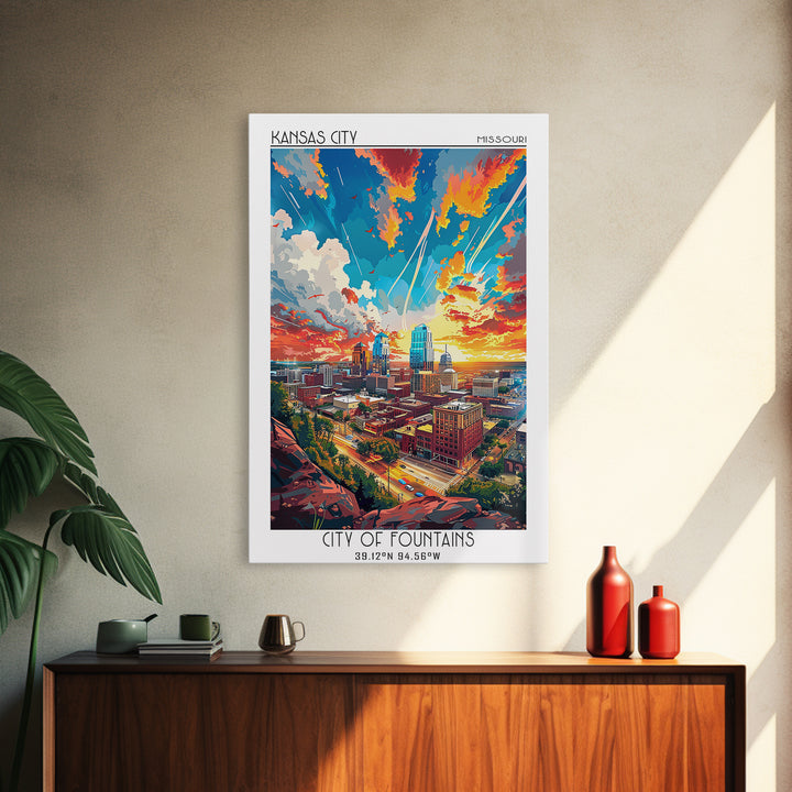 Kansas City Travel Poster, Canvas Print, Vintage Travel Print, City Wall Art, Wanderlust Gift, Vintage Travel Art, City Illustration