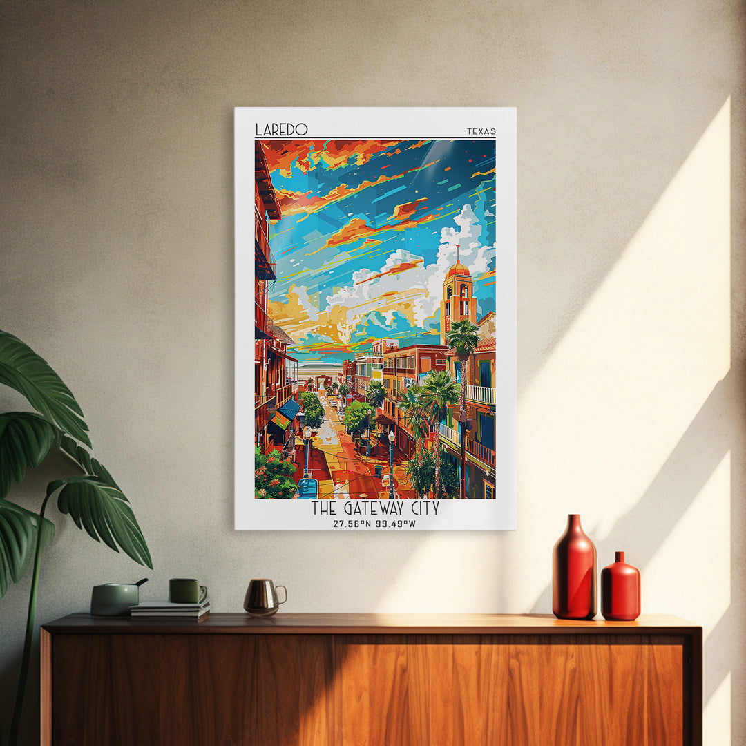 Laredo Travel Poster, Framed Canvas Print, Travel Prints, Landscape Art, Vintage Travel, Travel Print, Vintage City Poster, Wall Art