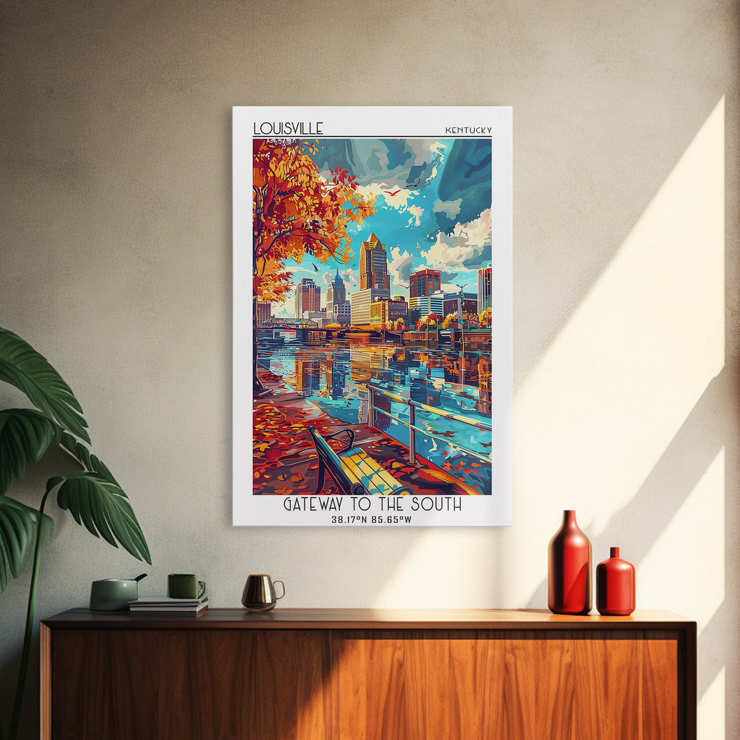 Louisville Travel Poster, Canvas Print, Travel Prints, Landscape Art, Travel Wall Decor, Art Print, Mid Century Wall Art, Home Decor
