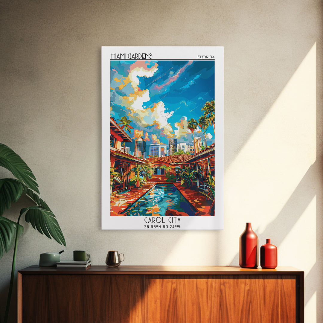 Miami Gardens Travel Poster, Canvas Print, Travel Art Print, Modern Wall Decor, Landscape Art, Wanderlust Gift, Living Room Wall Art