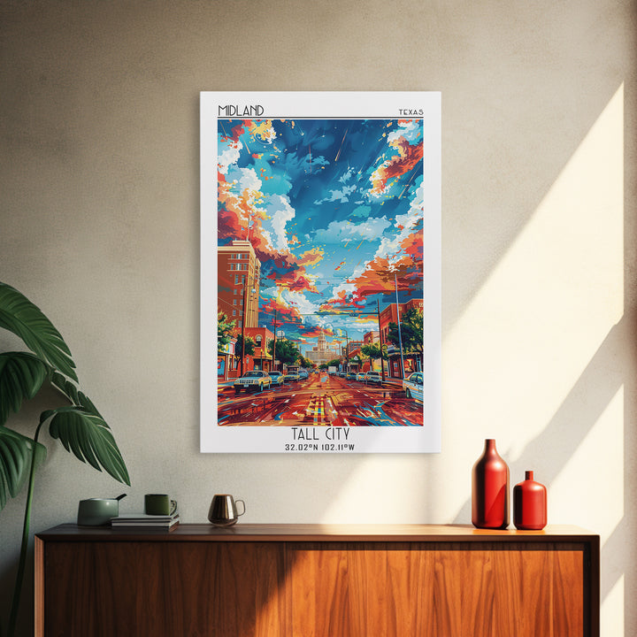 Midland Travel Poster, Framed Canvas Print, Retro Travel Poster, City Wall Art, Vintage Poster, Fine Art Print, Vintage Travel Print